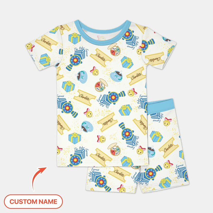 Express Train Christmas Bamboo Two Piece Short Sleeve Shorts Pajama Set