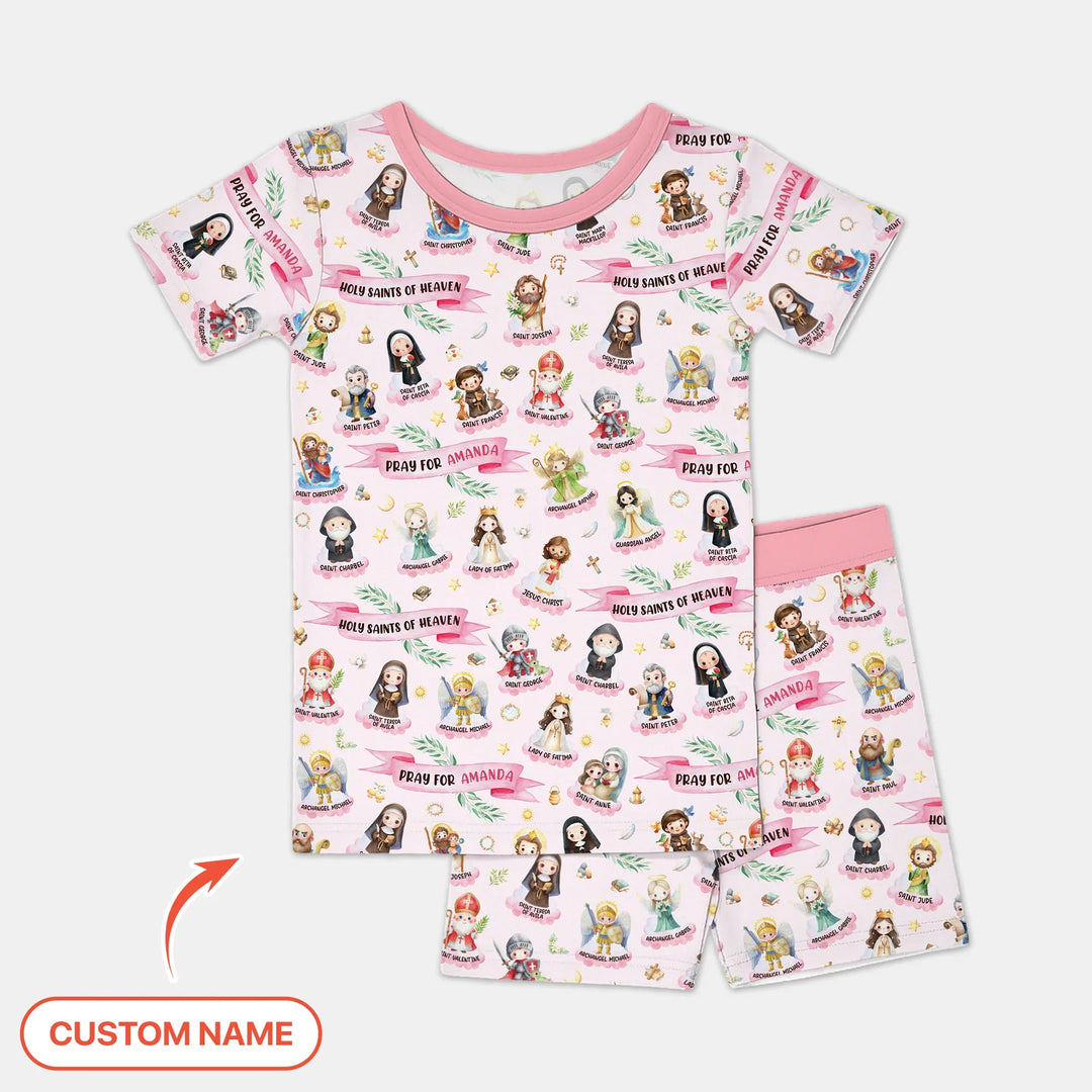 Holy Saints of Heaven Custom Name Bamboo Two Piece Short Sleeve Shorts Pajama Set