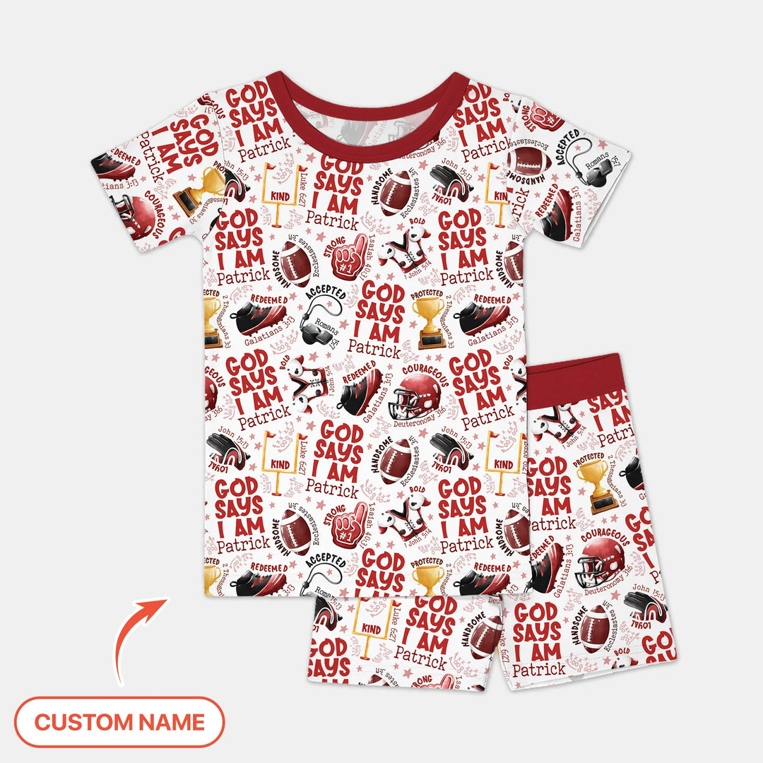 God Says I Am Touch Down Time Custom Name Bamboo Two Piece Short Sleeve Shorts Pajama Set