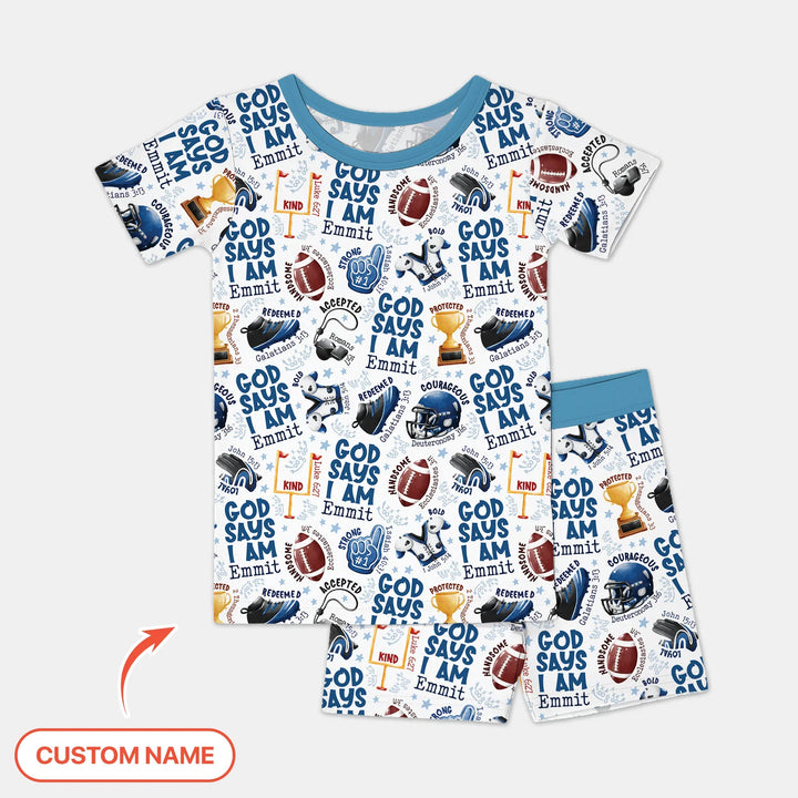 God Says I Am Touch Down Time Custom Name Bamboo Two Piece Short Sleeve Shorts Pajama Set