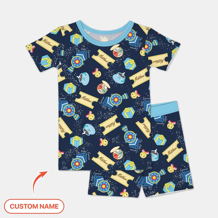 Express Train Christmas Bamboo Two Piece Short Sleeve Shorts Pajama Set