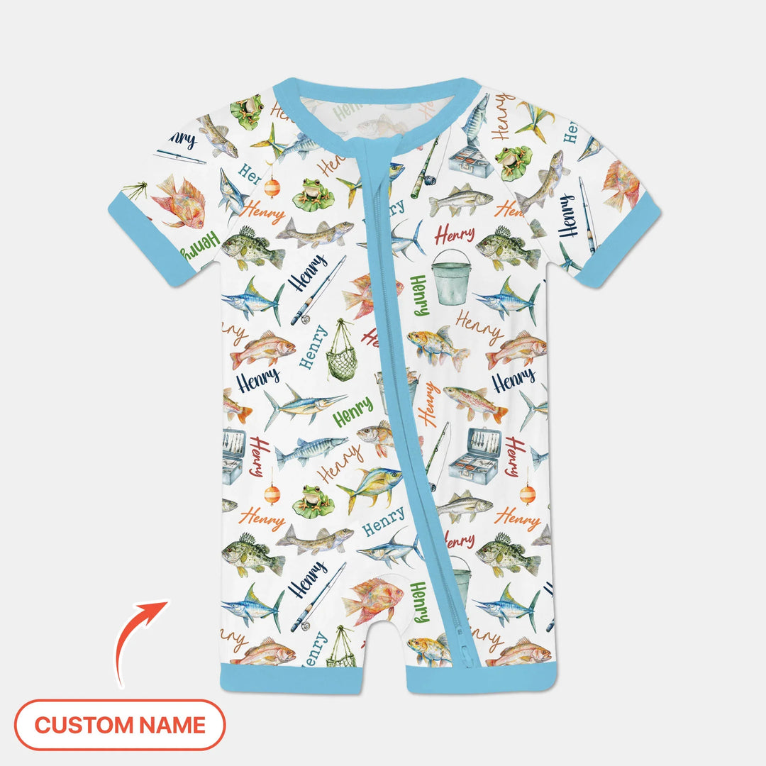 Happy Fishing Adventure Custom Name Bamboo Shorty Zippy