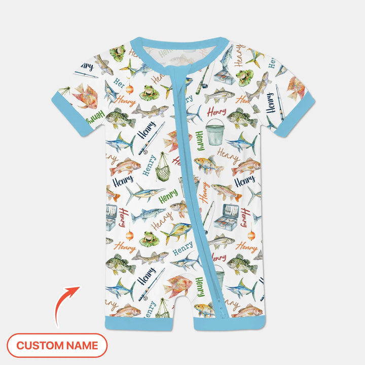 Happy Fishing Adventure Custom Name Bamboo Shorty Zippy