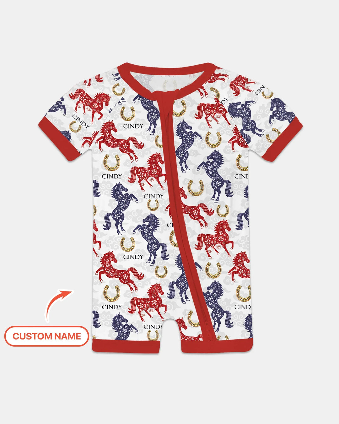 Custom Name Chinoiserie Horses Bamboo Shorty Zippy