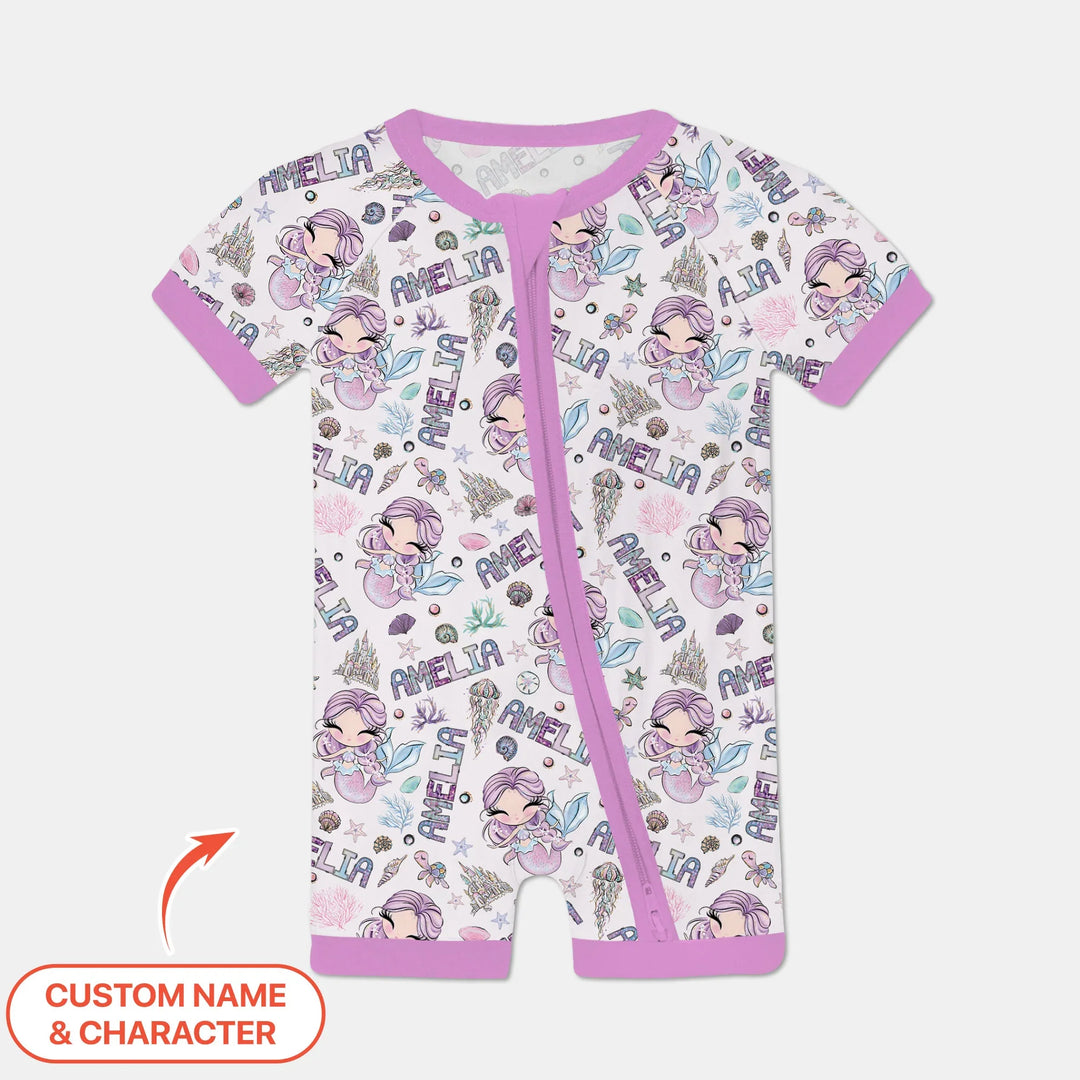 Custom Name Doodle Little Mermaid Bamboo Shorty Zippy