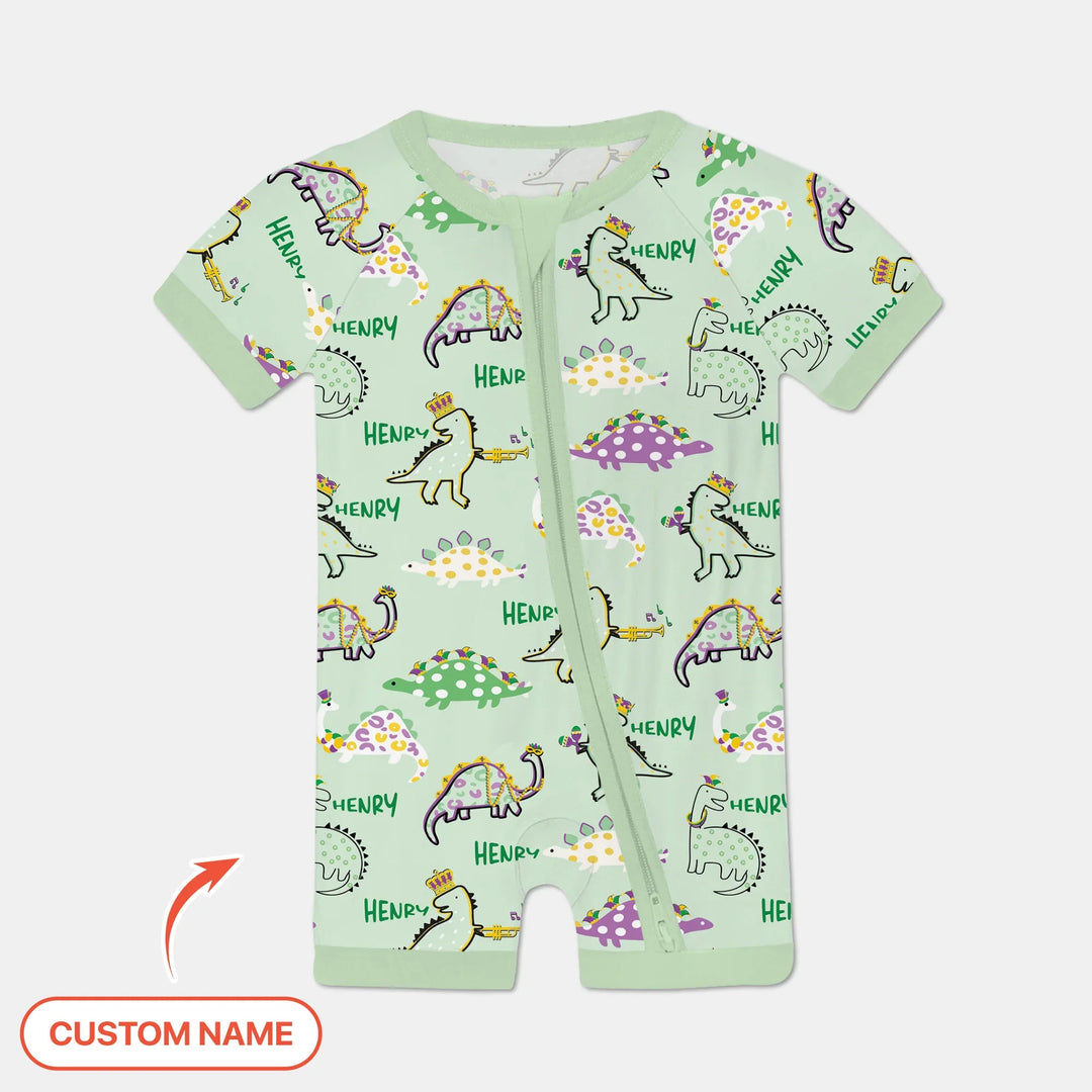 Custom Name Mardi Gras Saurus Bamboo Shorty Zippy