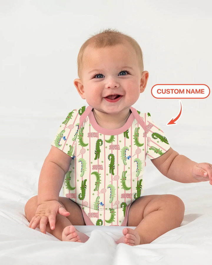 Custom Name Tennis Crocodiles Bamboo Bodysuit