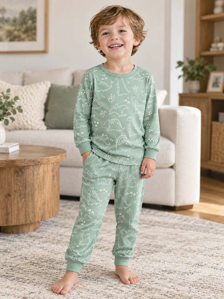 Simple Dino Doodles Bamboo Two Piece Long Sleeve Pajama Set