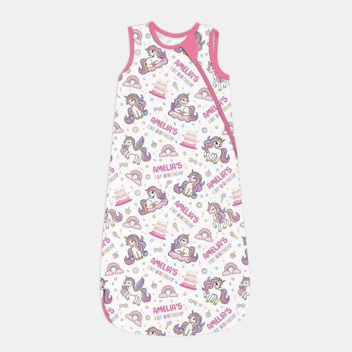 Custom Name Little Unicorn's Birthday Bamboo Sleep Bag