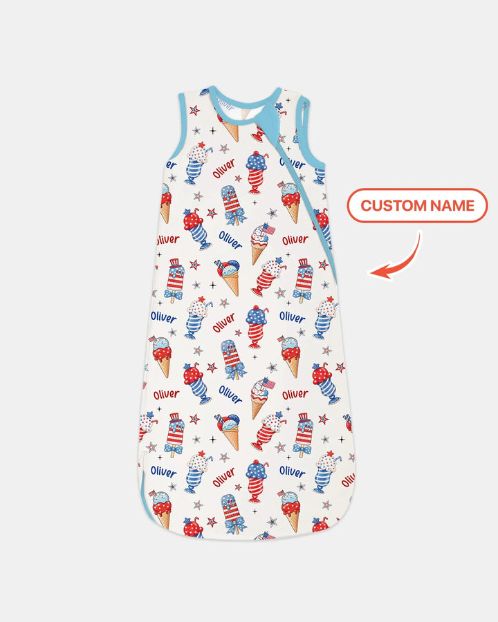 Custom Name Red, White & Ice Cream Bamboo Sleep Bag