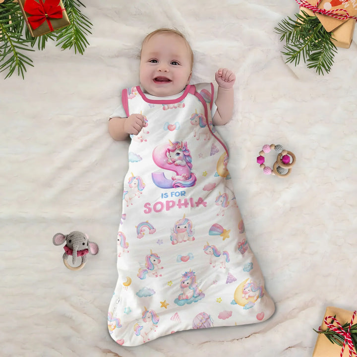 Unicorn Dreams Custom Name Bamboo Sleep Bag