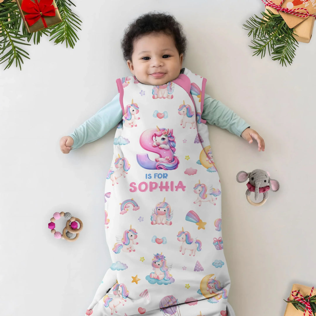 Unicorn Dreams Custom Name Bamboo Sleep Bag