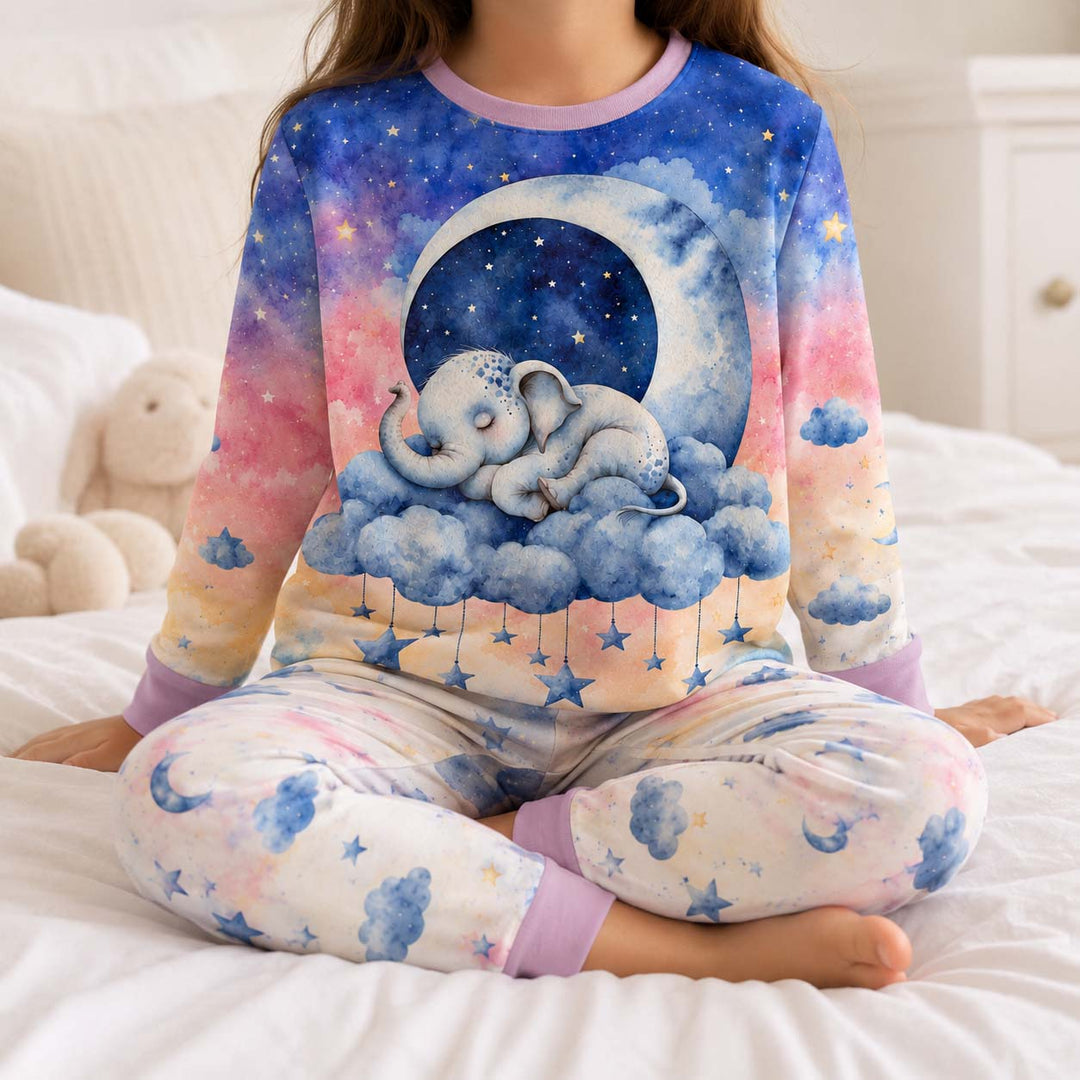 Sleeping Elephant Sky Bamboo Two Piece Long Sleeve Pajama Set