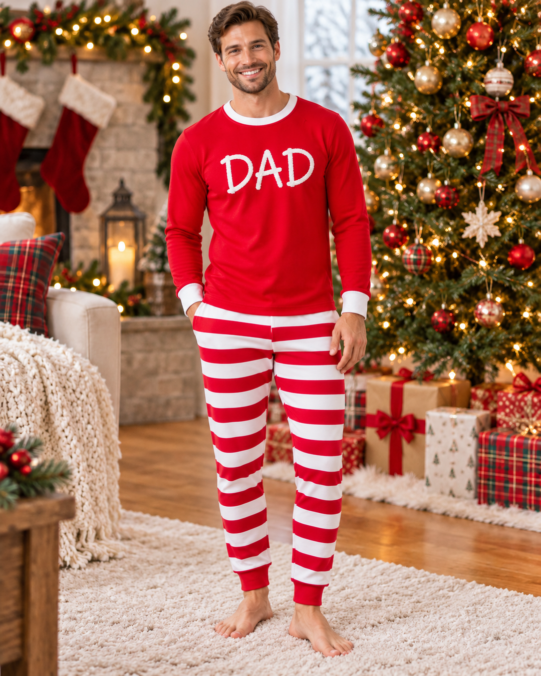 Merry & Bright Family Christmas Embroidered Bamboo Men's Pajama Set