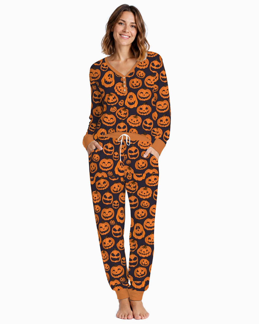 Smiling Pumpkin Patch Bamboo Women Pajama Set