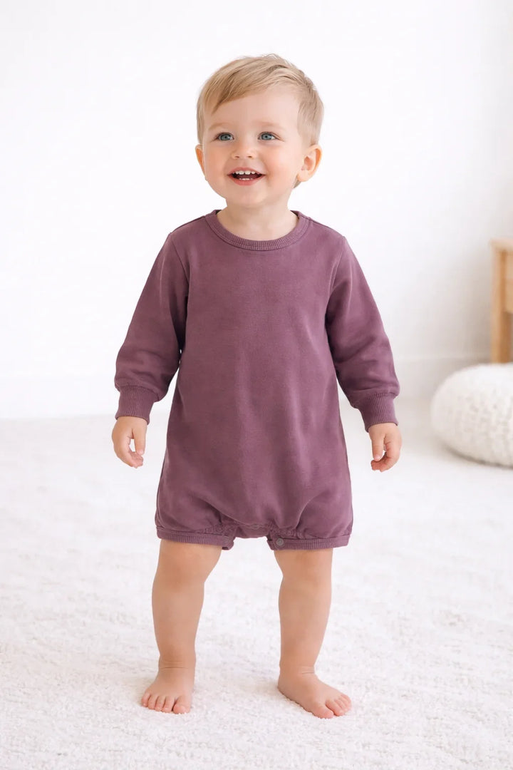 Solid Color Sweatshirt Bubble Romper