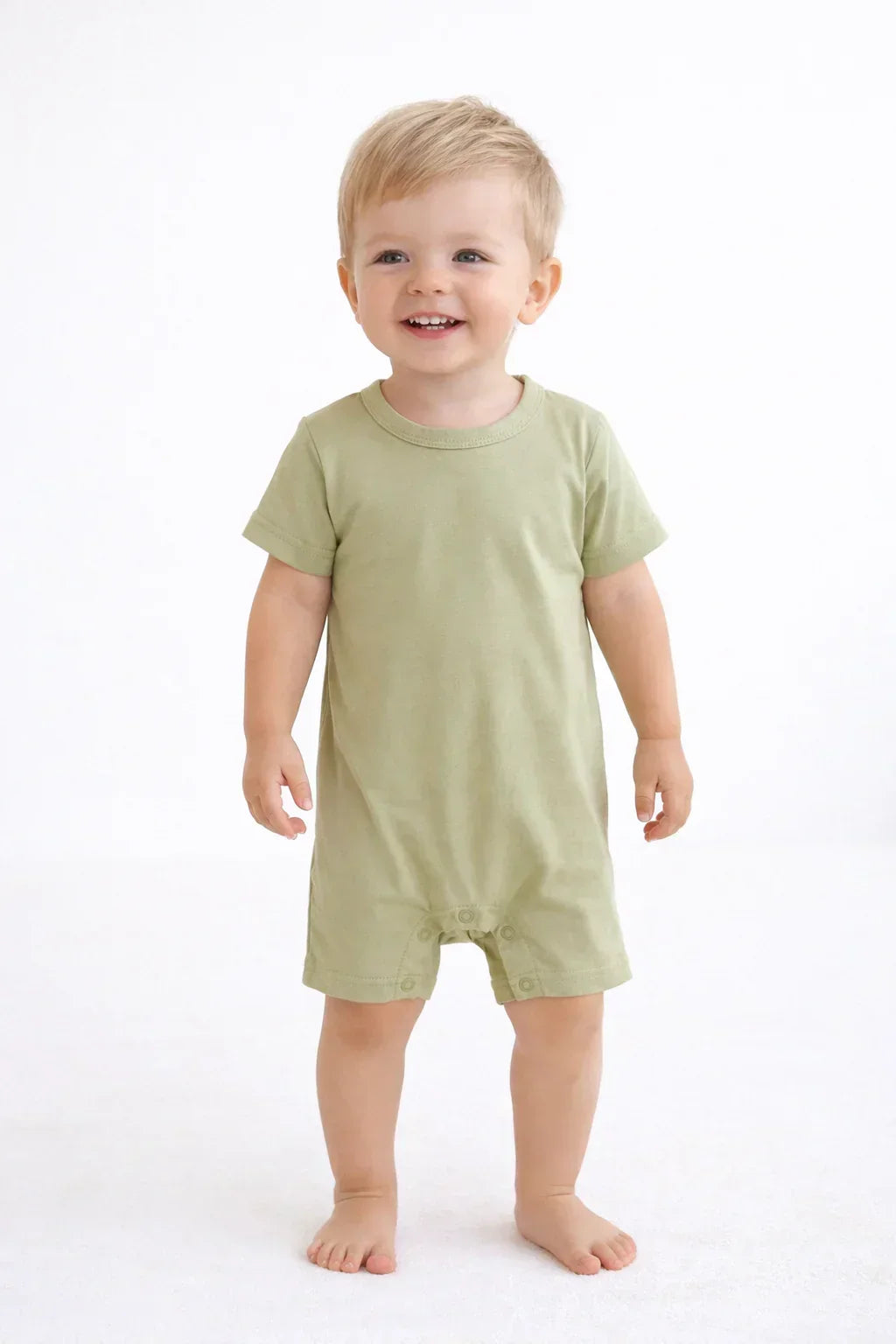 Custom Name Solid Bamboo Short Sleeve Snap Romper
