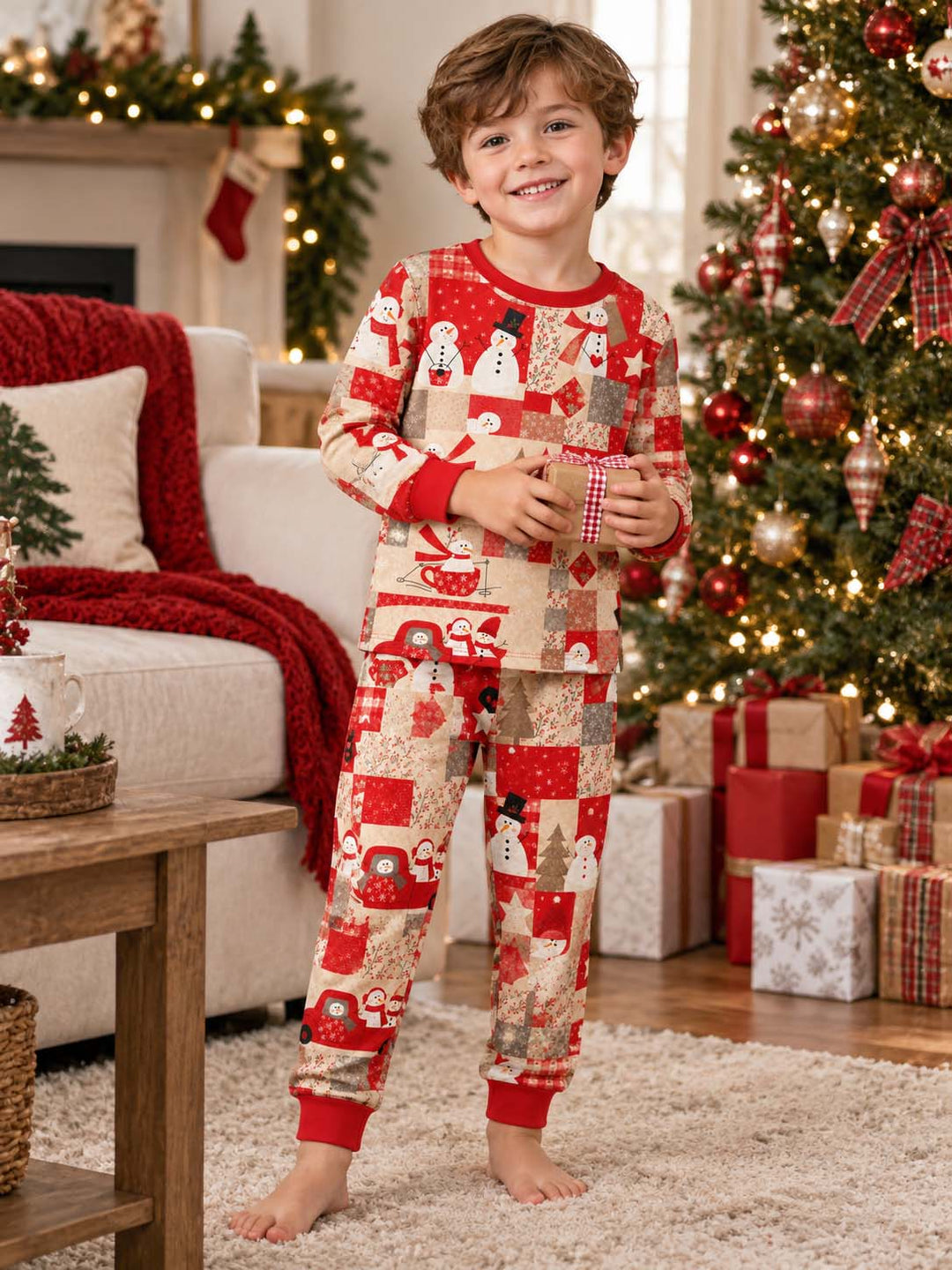 Snowman Christmas Patchwork Bamboo Two Piece Long Sleeve Pajama Set