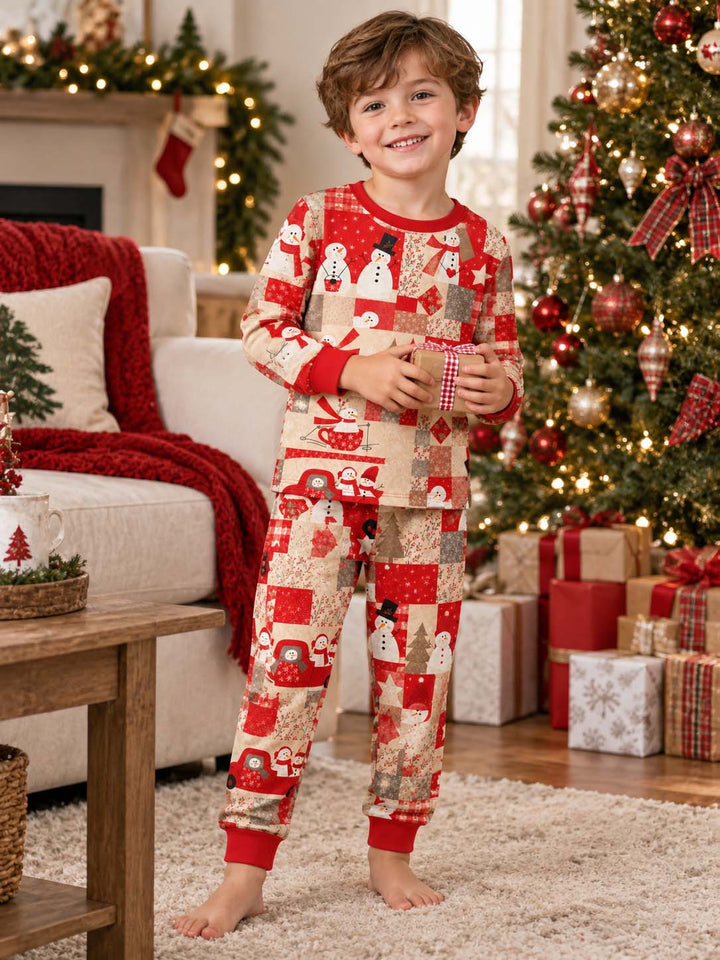Snowman Christmas Patchwork Bamboo Two Piece Long Sleeve Pajama Set