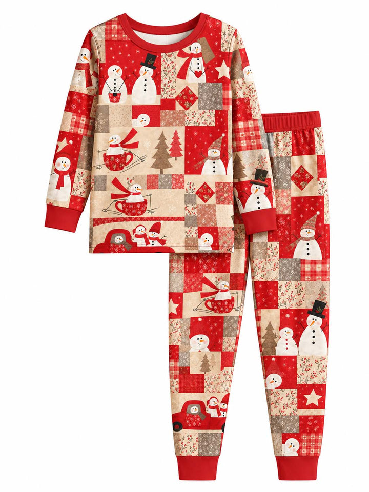 Snowman Christmas Patchwork Bamboo Two Piece Long Sleeve Pajama Set