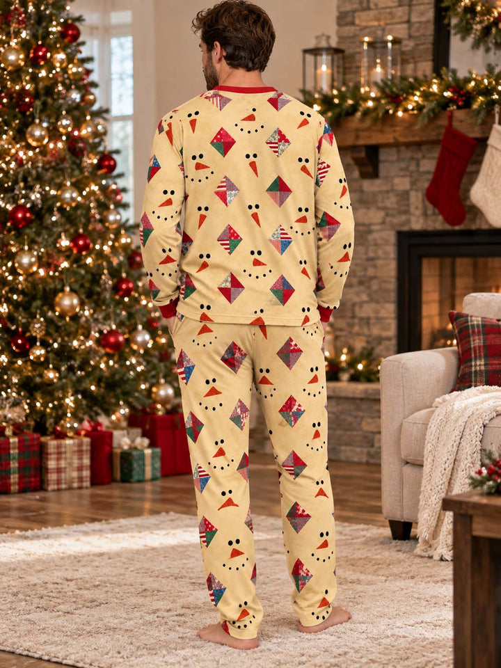 Snowman Faces Patchwork Bamboo Men's Pajama Set
