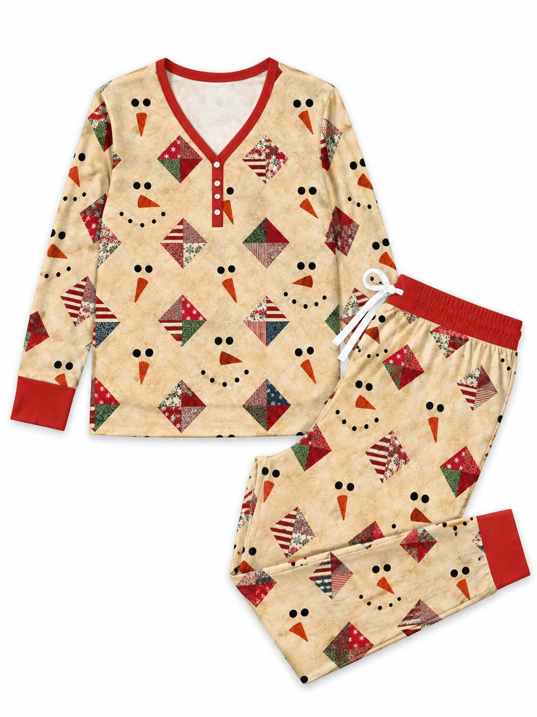 Snowman Faces Patchwork Bamboo Women Pajama Set