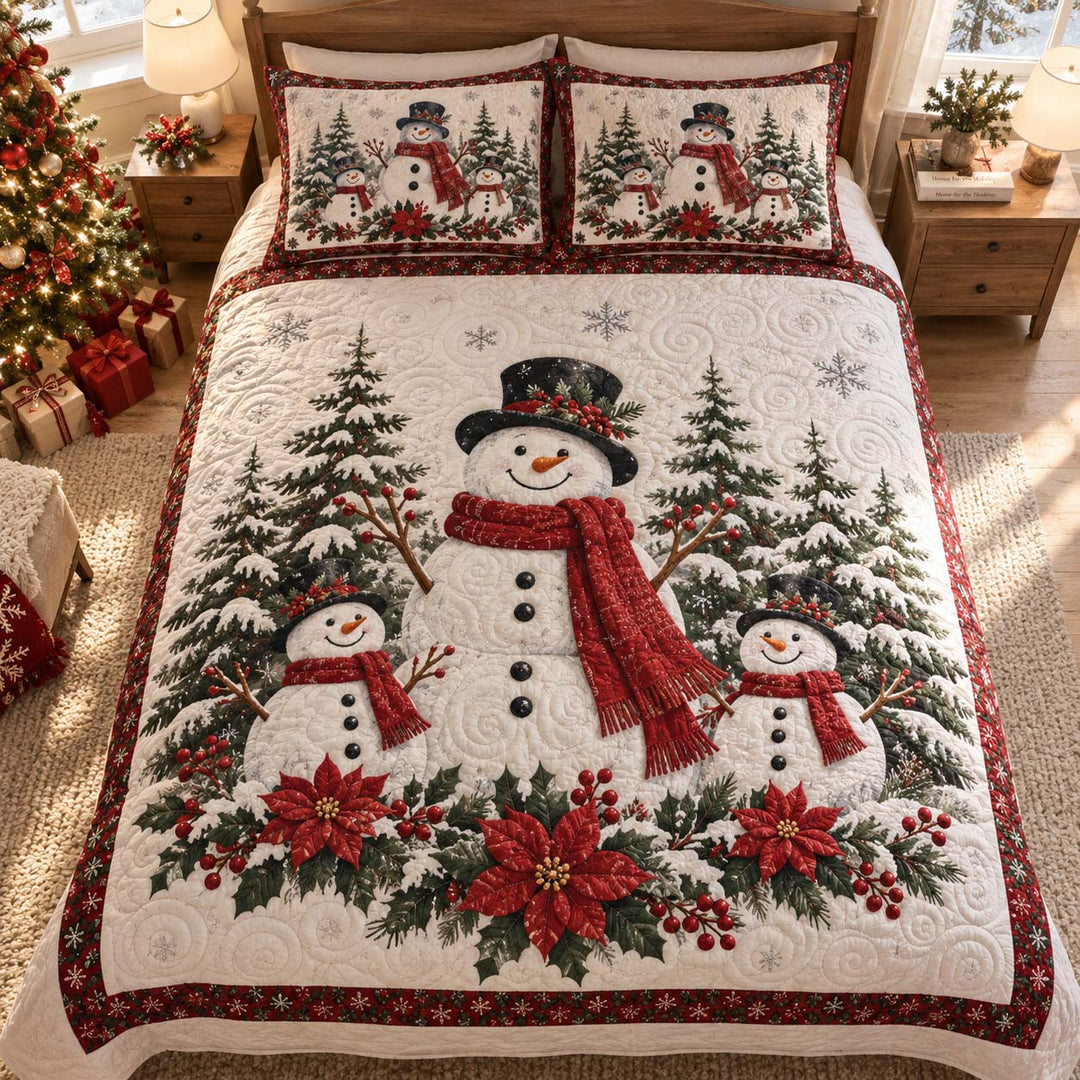 Snowman Family Christmas Bamboo Quilt Bedding Set