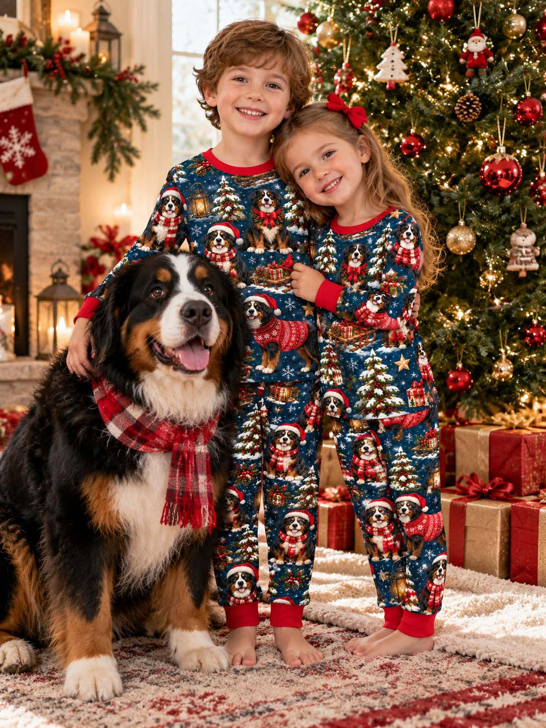 Snowy Bernese Christmas Bamboo Two Piece Long Sleeve Pajama Set