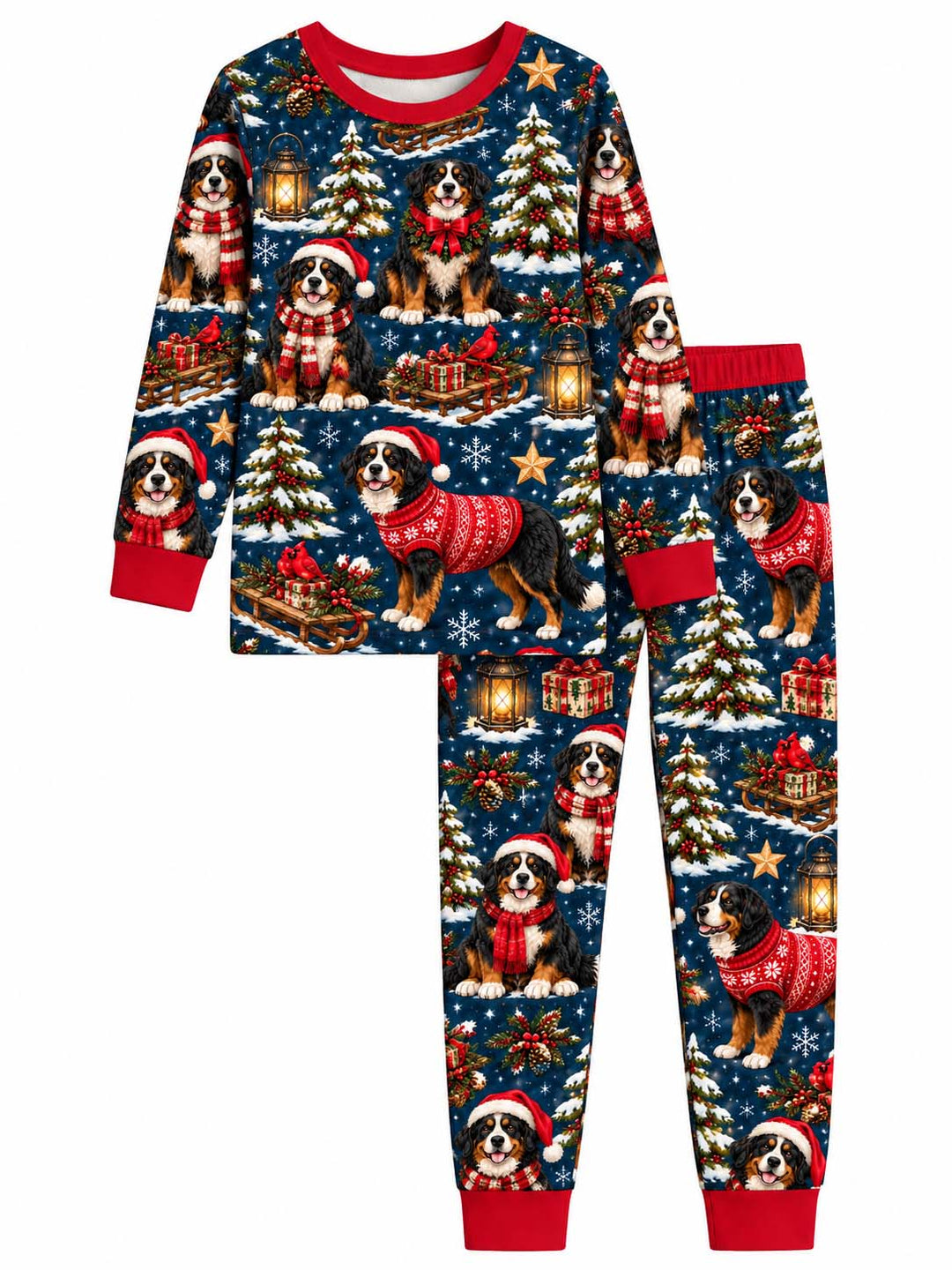 Snowy Bernese Christmas Bamboo Two Piece Long Sleeve Pajama Set