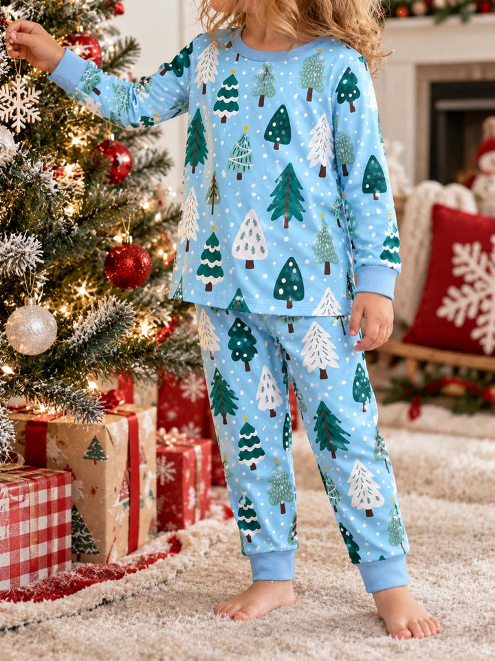 Snowy Christmas Trees Bamboo Two Piece Long Sleeve Pajama Set