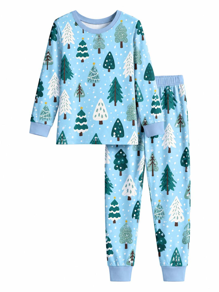 Snowy Christmas Trees Bamboo Two Piece Long Sleeve Pajama Set
