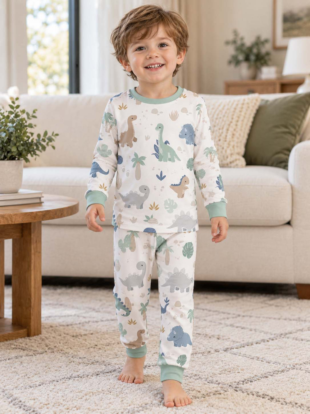 Soft Dinosaur Safari Bamboo Two Piece Long Sleeve Pajama Set
