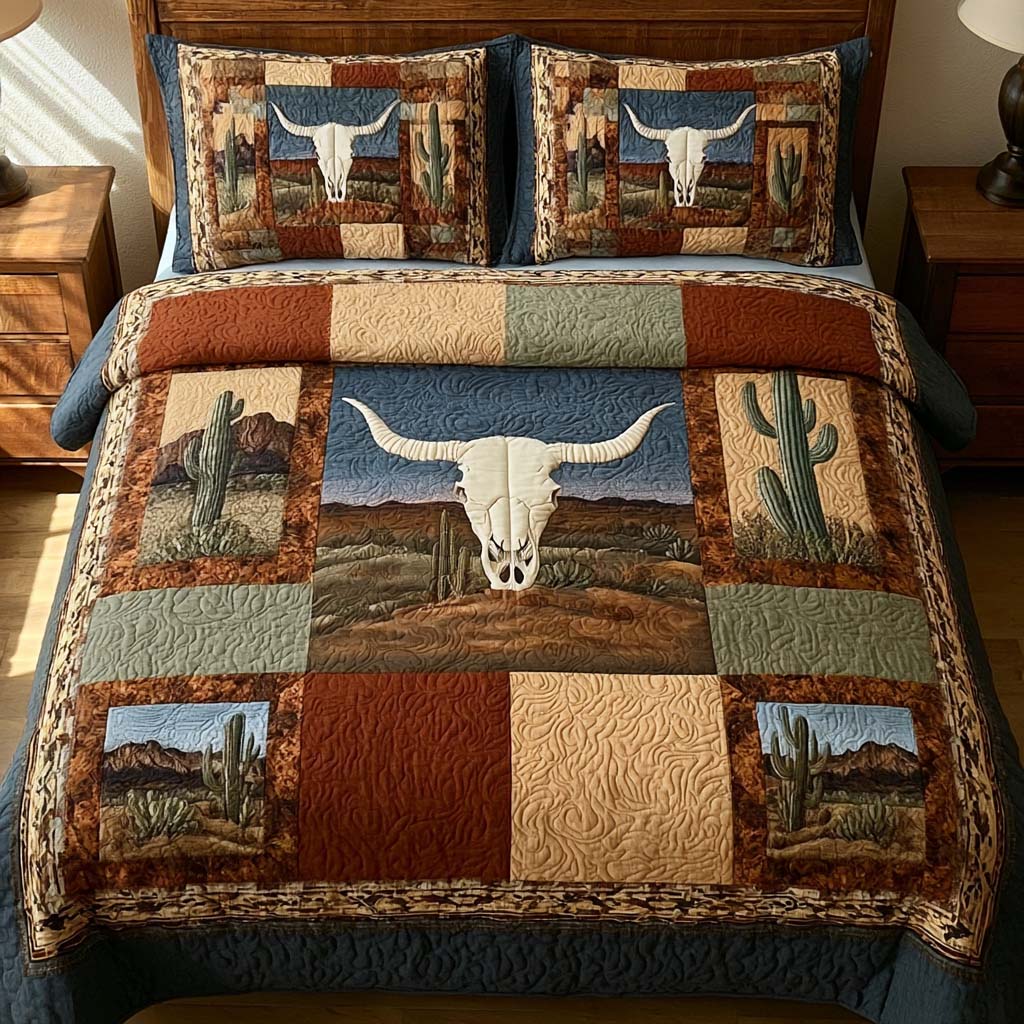 Southwestern Longhorn Desert Bamboo Quilt Bedding Set