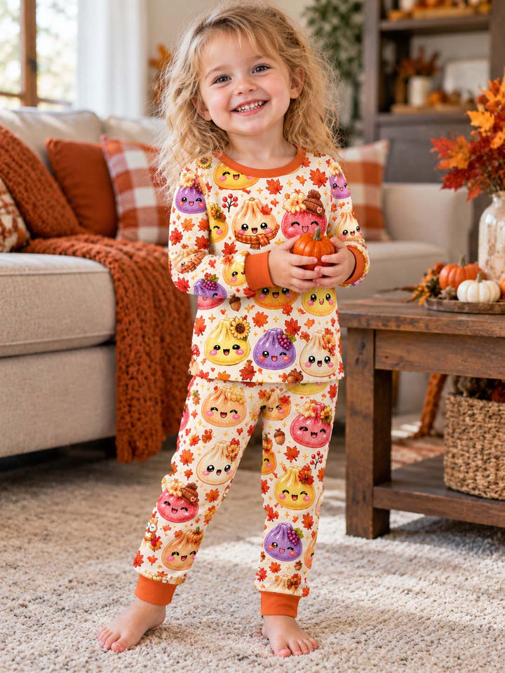 Sparkly Autumn Dumplings Bamboo Two Piece Long Sleeve Pajama Set