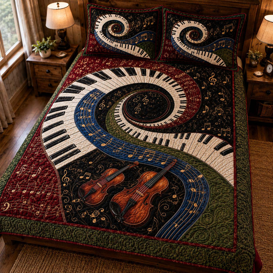 Spiral Piano Symphony Bamboo Quilt Bedding Set