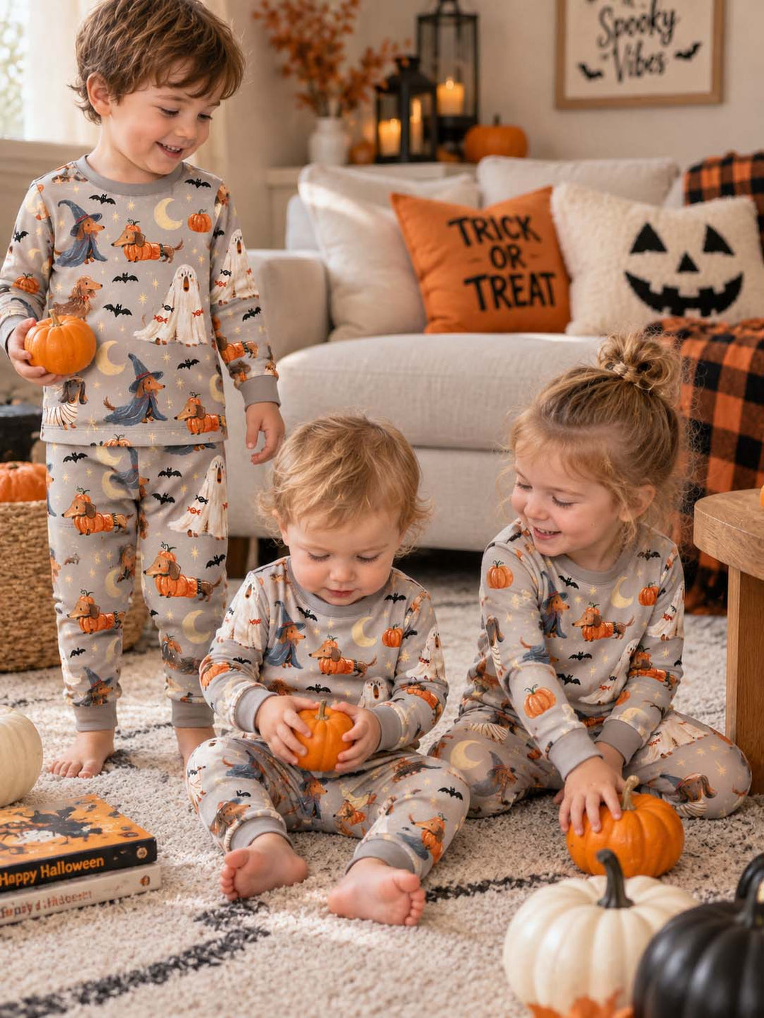 Spooky Dachshund Halloween Night Bamboo Two Piece Long Sleeve Pajama Set