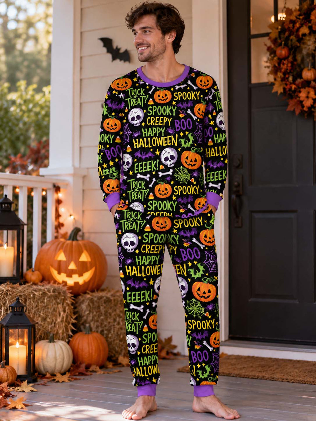 Spooky Halloween Typography Bamboo Men's Pajama Set