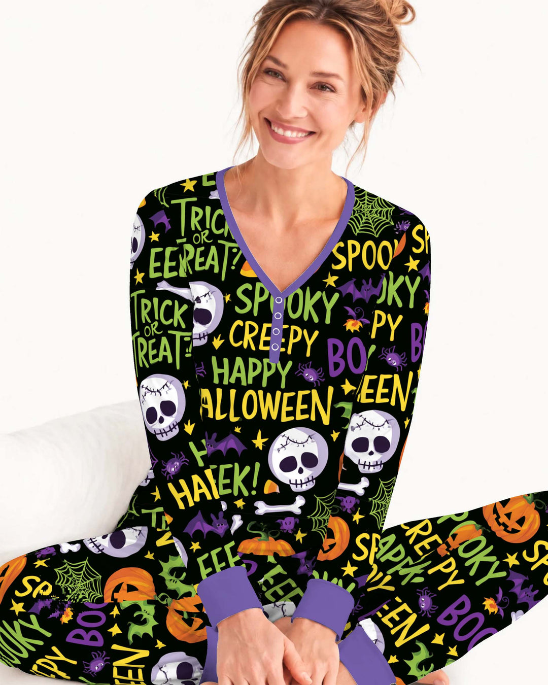 Spooky Halloween Typography Bamboo Women Pajama Set