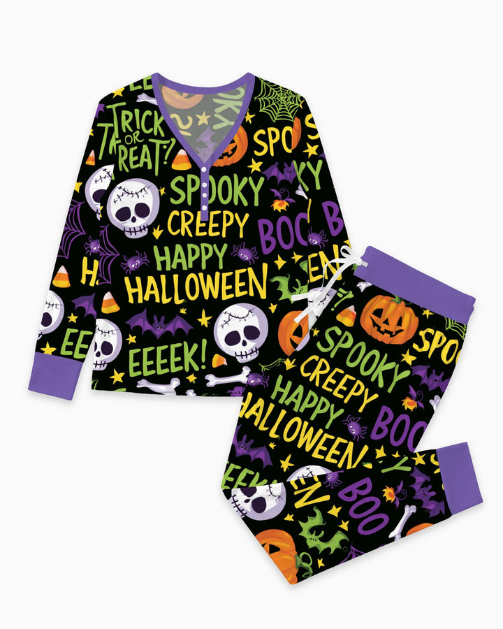 Spooky Halloween Typography Bamboo Women Pajama Set