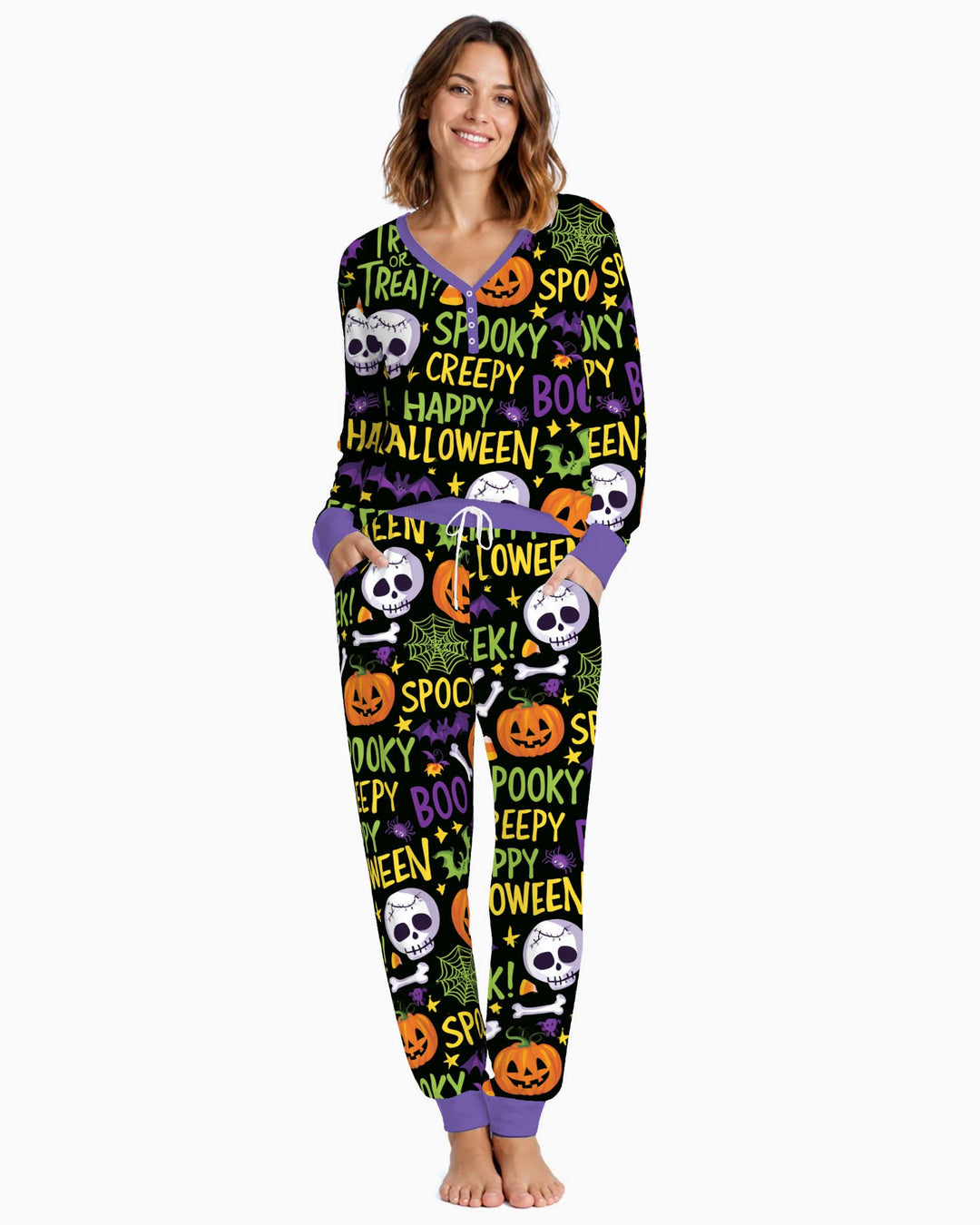 Spooky Halloween Typography Bamboo Women Pajama Set