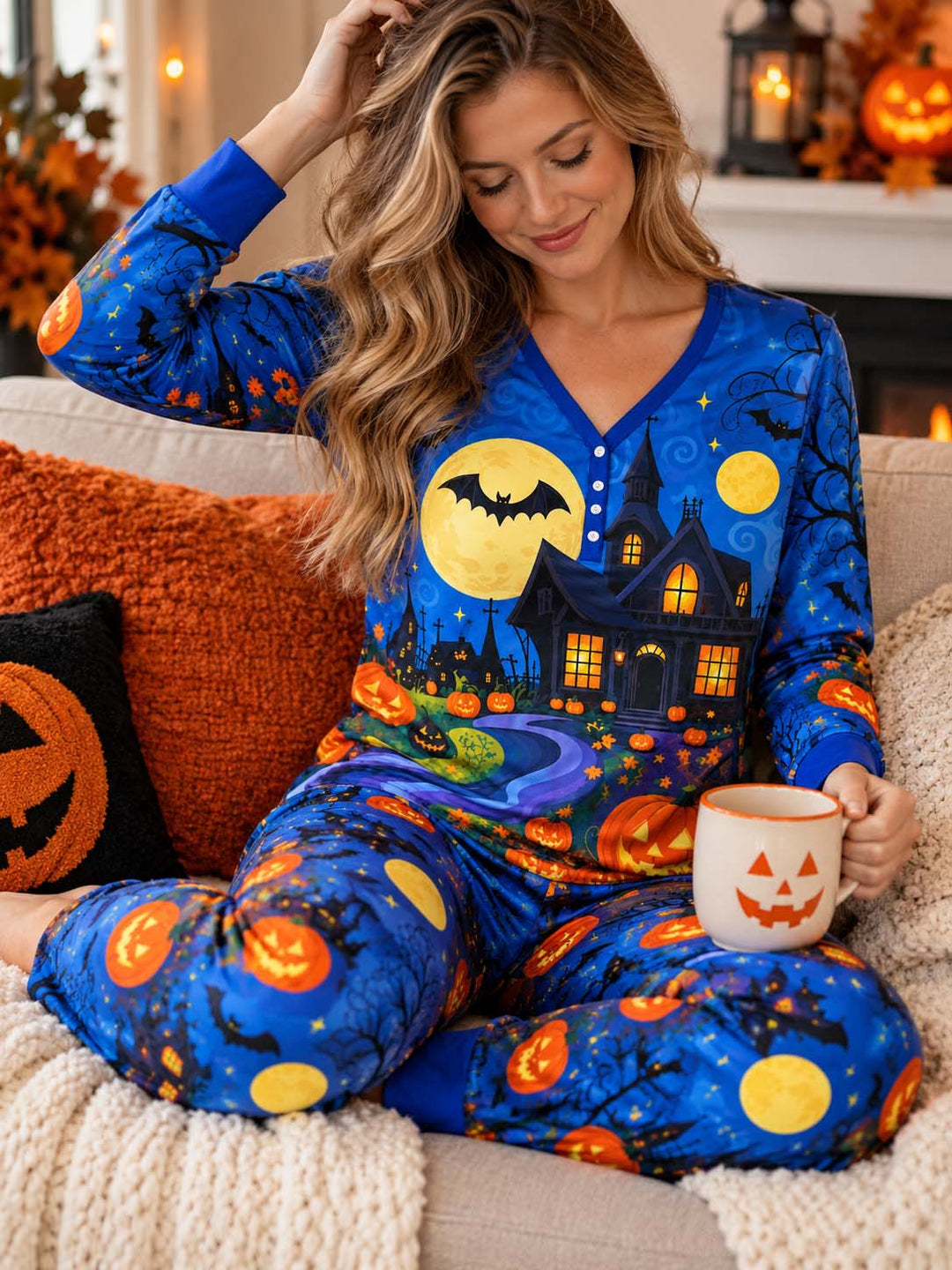 Spooky Pumpkin Garden Bamboo Women Pajama Set