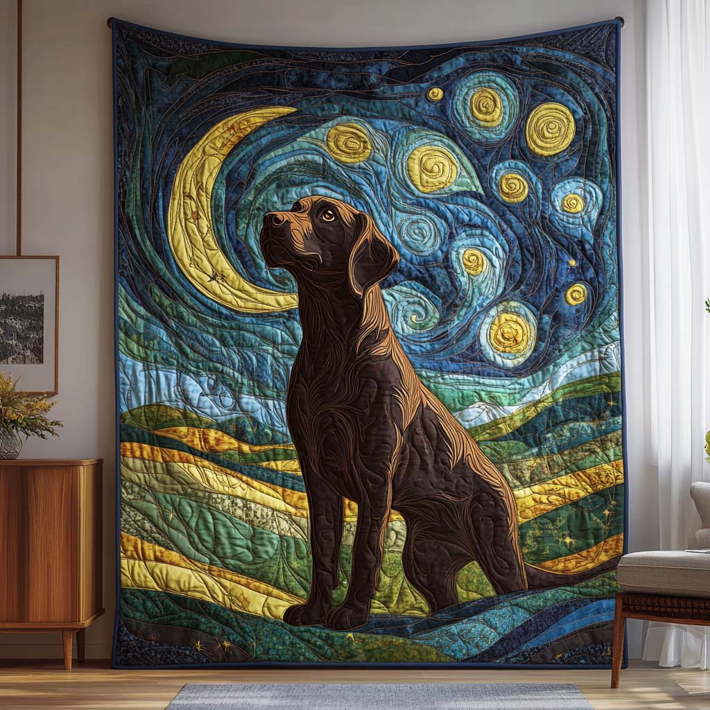 Starry Night Labrador Bamboo Quilt Blanket