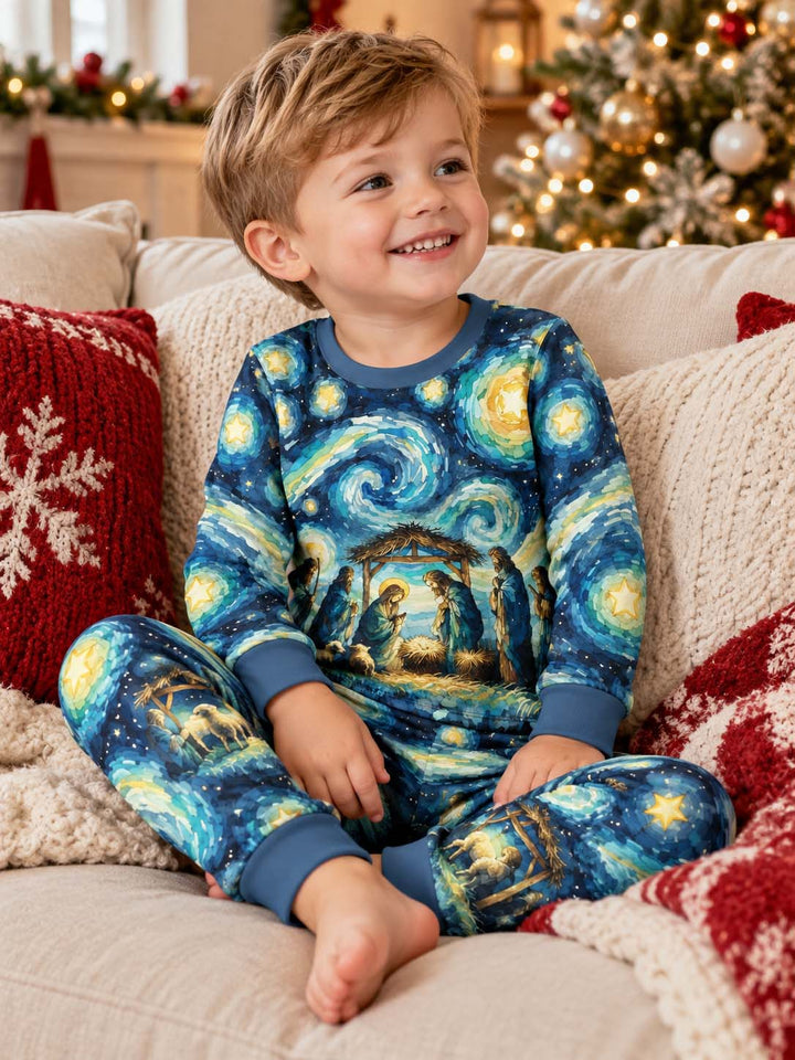 Starry Night Nativity Bamboo Two Piece Long Sleeve Pajama Set