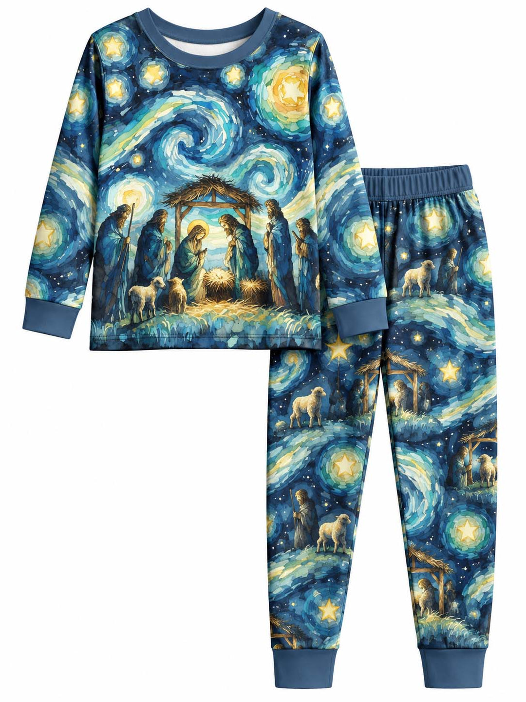 Starry Night Nativity Bamboo Two Piece Long Sleeve Pajama Set