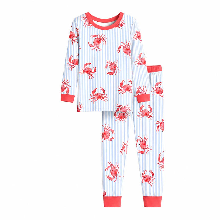 Striped Crab Pattern Bamboo Two Piece Long Sleeve Pajama Set