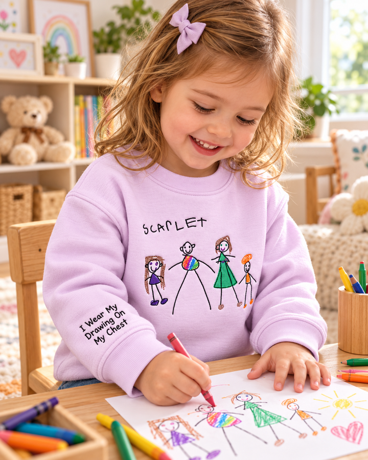 I Wear My Drawing On My Chest Embroidered Bamboo Crewneck Sweatshirt