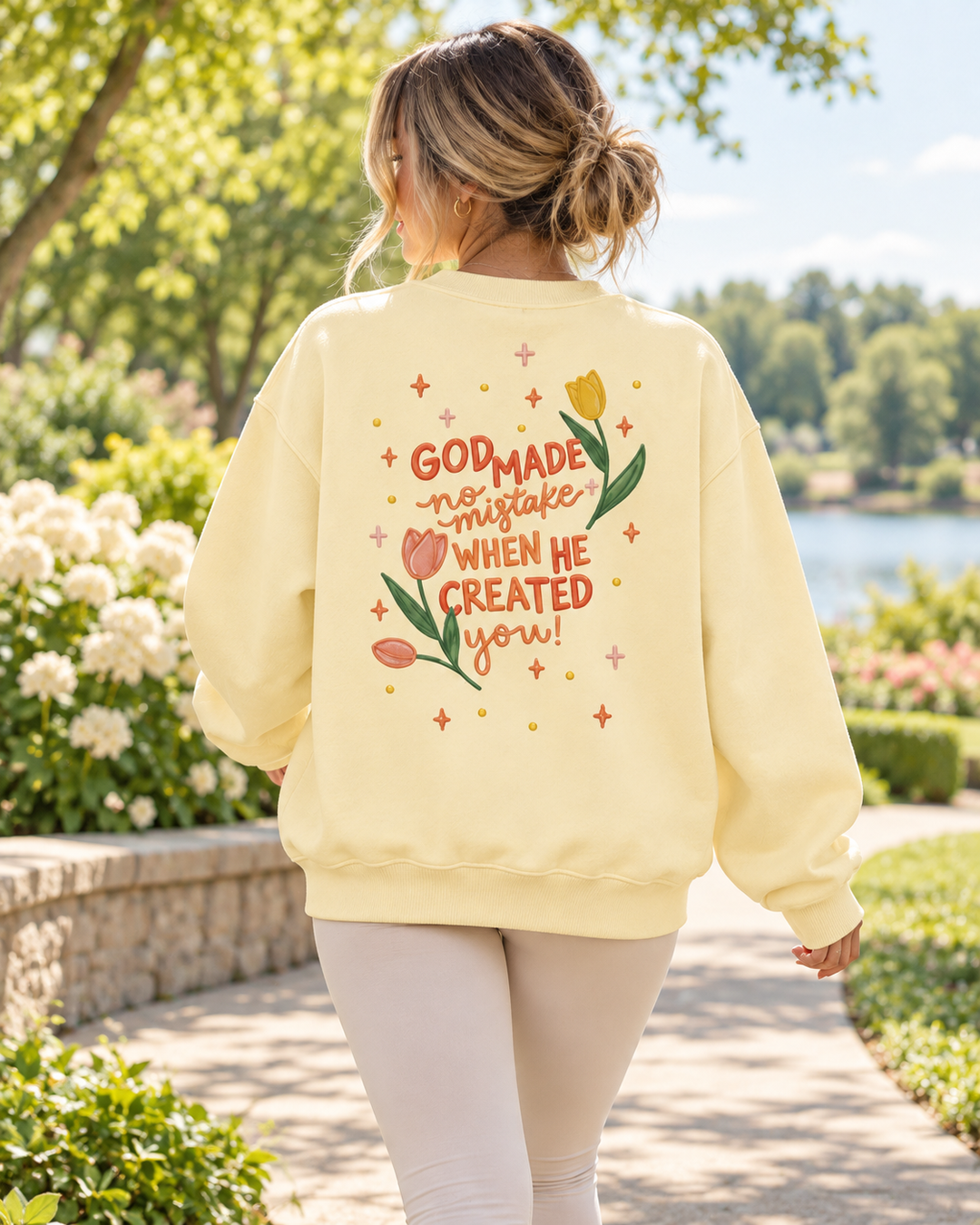 God Made No Mistake When He Create You Embroidered Bamboo Women Crewneck Sweatshirt