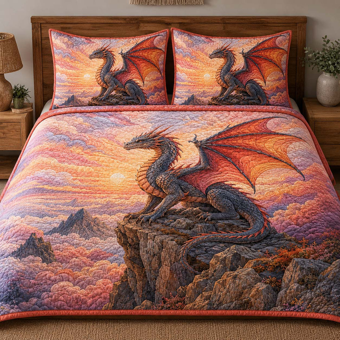 Sunset Cliff Dragon Bamboo Quilt Bedding Set
