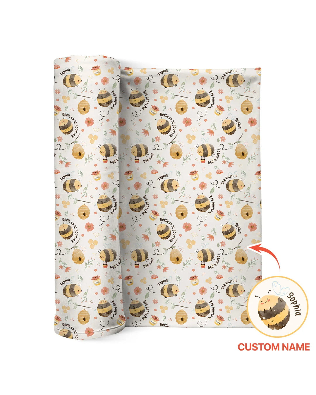 Bee Kind Custom Name swaddle blanket