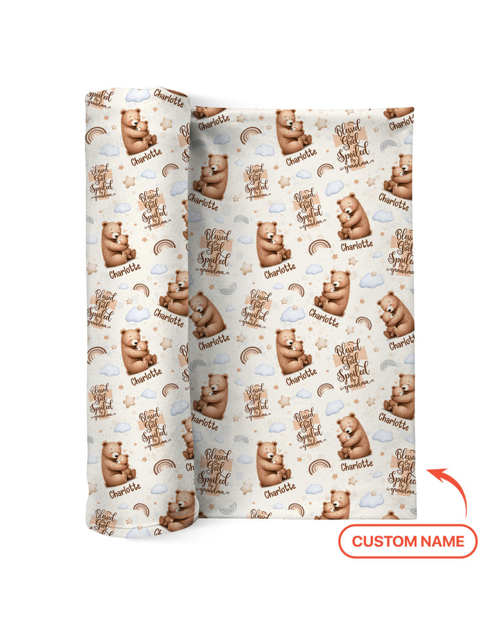 Custom Name Blessed By God Spoiled By Grandma Swaddle Blanket